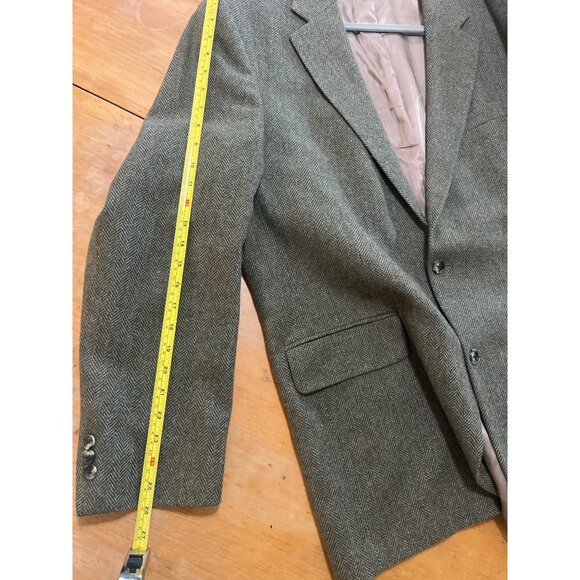 Oscar De La Renta green herring bone lams wool blazer sz 46L single vent 2 butto - Picture 6 of 11